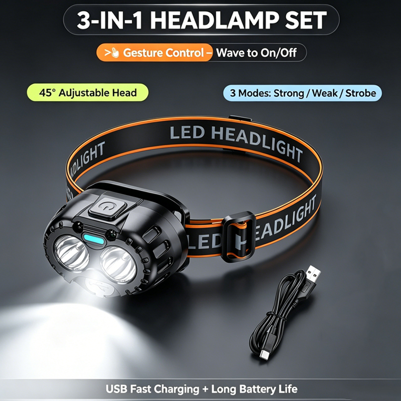 Outdoor Power Head - Leistungsstarke LED-Stirnlampe, IPX4 wasserdicht, Notfall-Stirnlampe, 350LM