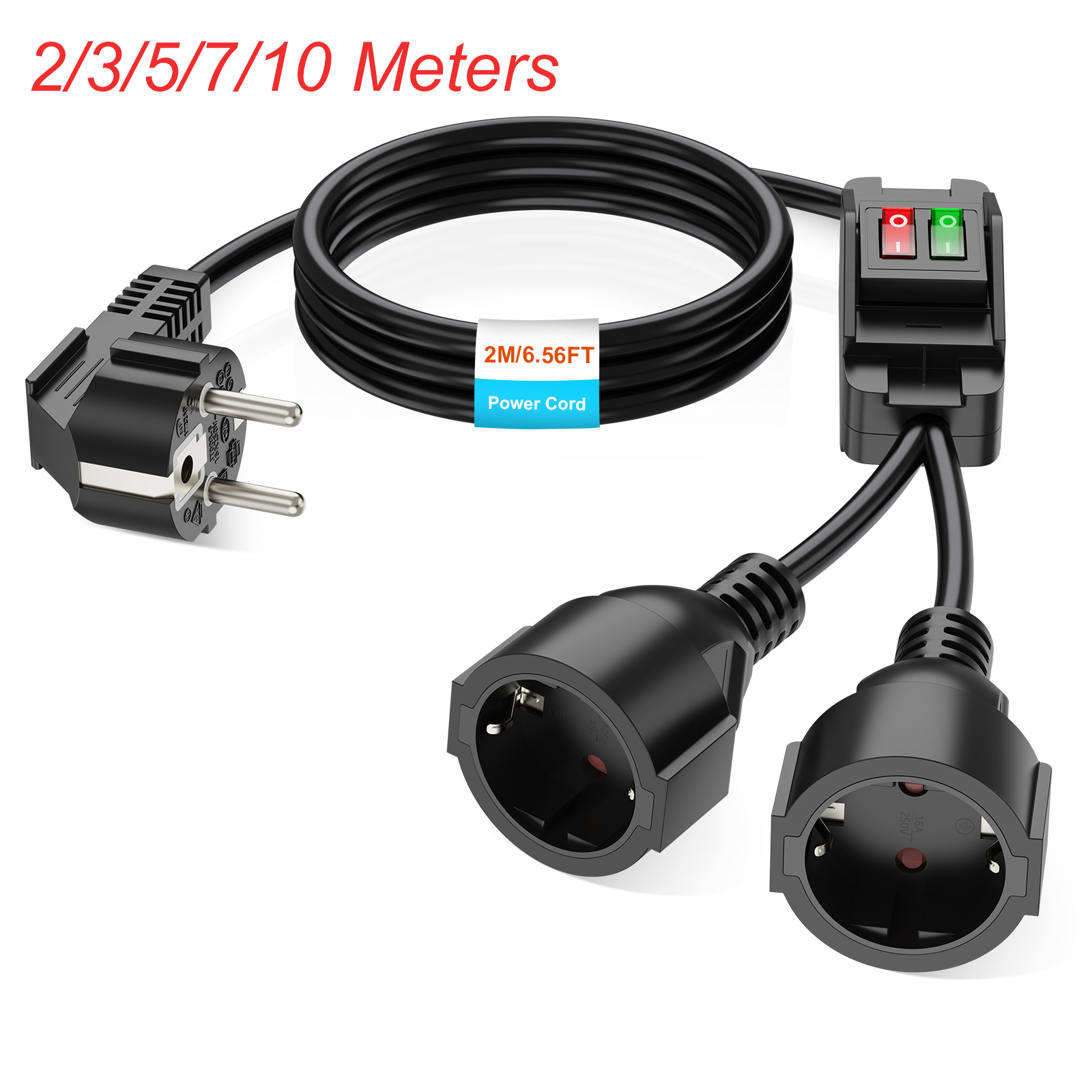 Outdoor Power Extension Cord - EU-Stecker-Verlängerungskabel mit EIN/AUS-Schalter 0,4/2/3/5/7/10 m Stromkabel