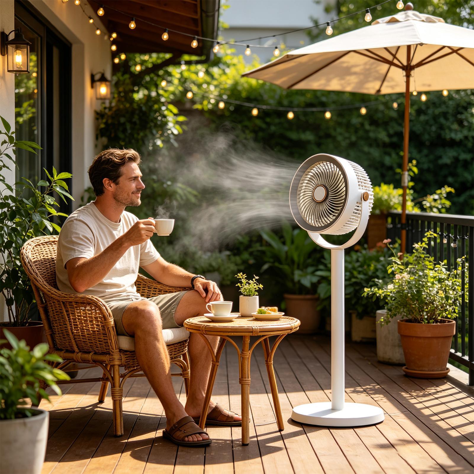 Outdoor Power Pedestal - Standventilator, wiederaufladbar, 5 Geschwindigkeitsstufen, leiser Säulenventilator