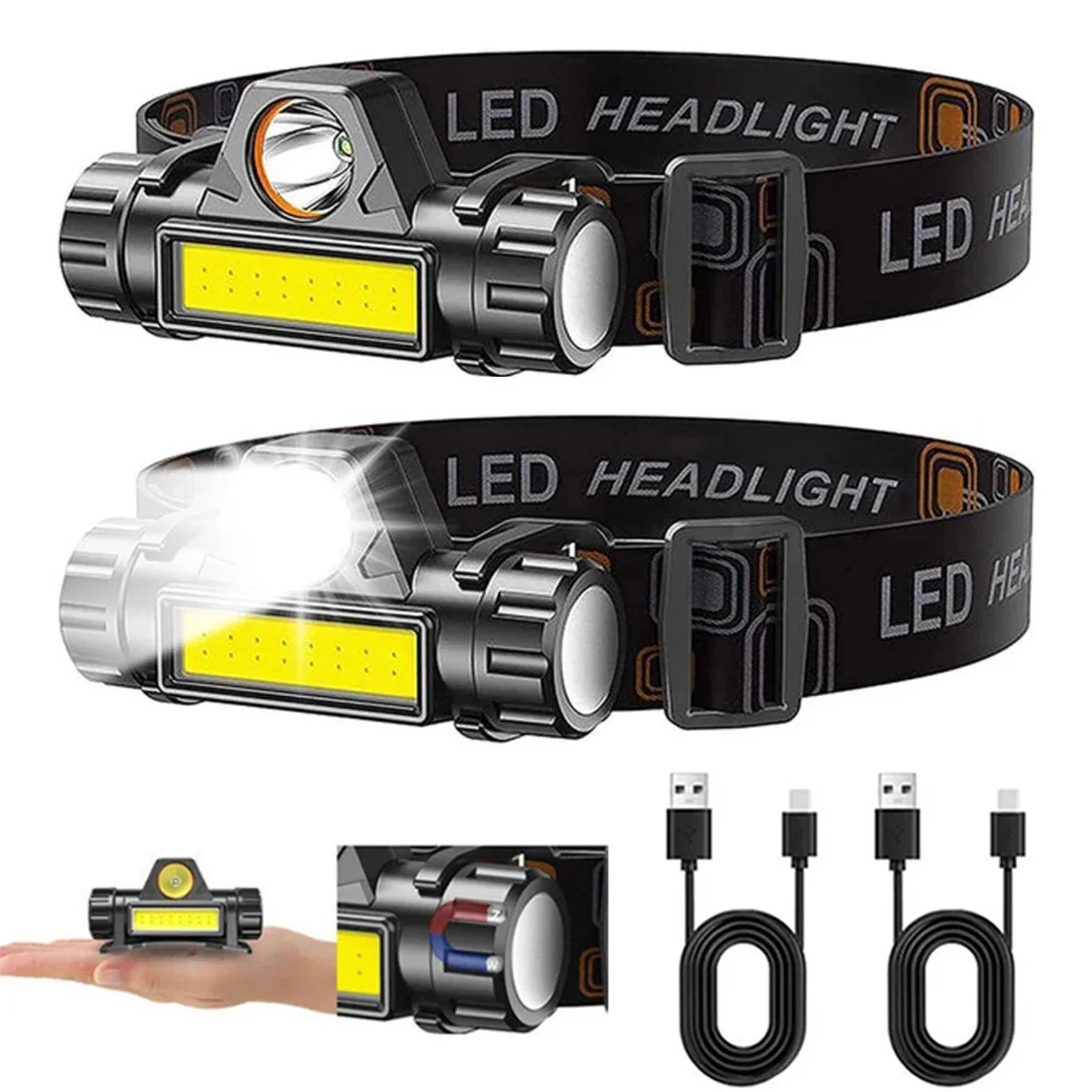 Outdoor Power Head - 1–3 Stück wiederaufladbare COB-LED-Stirnlampe, starker magnetischer,