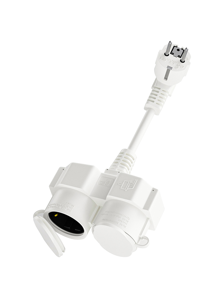 Outdoor Power Extension Cord - EU-Verlängerungskabel mit 2 Schuko-Steckdosen, Mehrfachsteckdose für