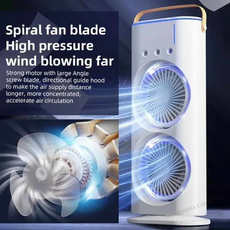 Outdoor Power Head - Doppelkopf-Doppelsprühnebel-Ventilator, batteriebetriebener, rotierender Nebelsprühventilator mit Fernbedienung