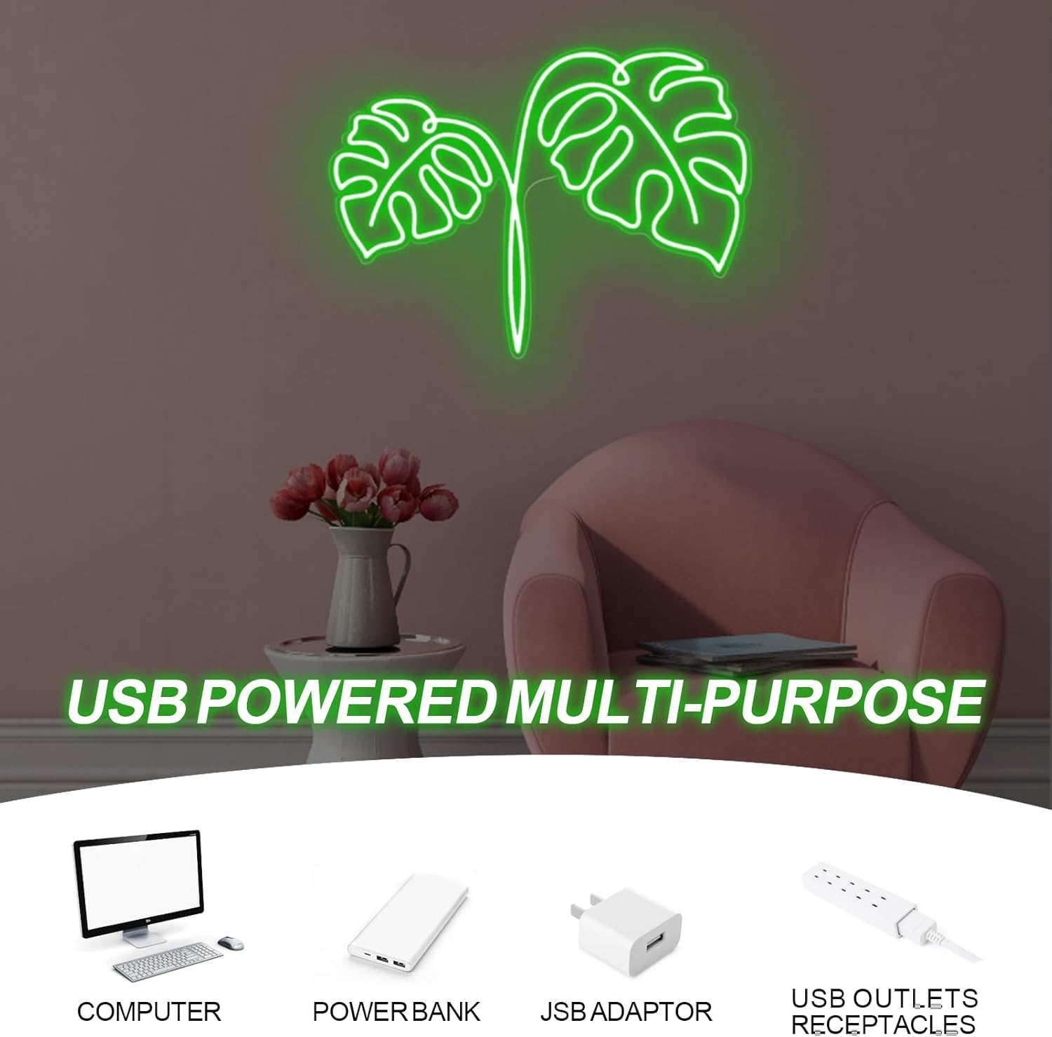 Monstera-Blatt Neonschild USB- – Outdoor Power And Plant Bewertung und Preis
